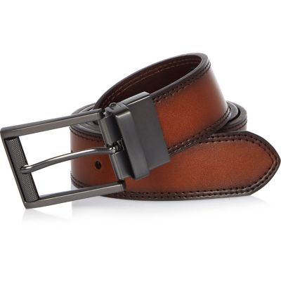 Brown reversible stitched edge belt